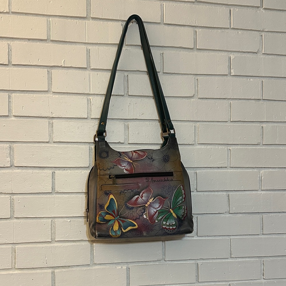 Anuschka Triple Compartment Satchel - 7001 In Butterfly Paradise